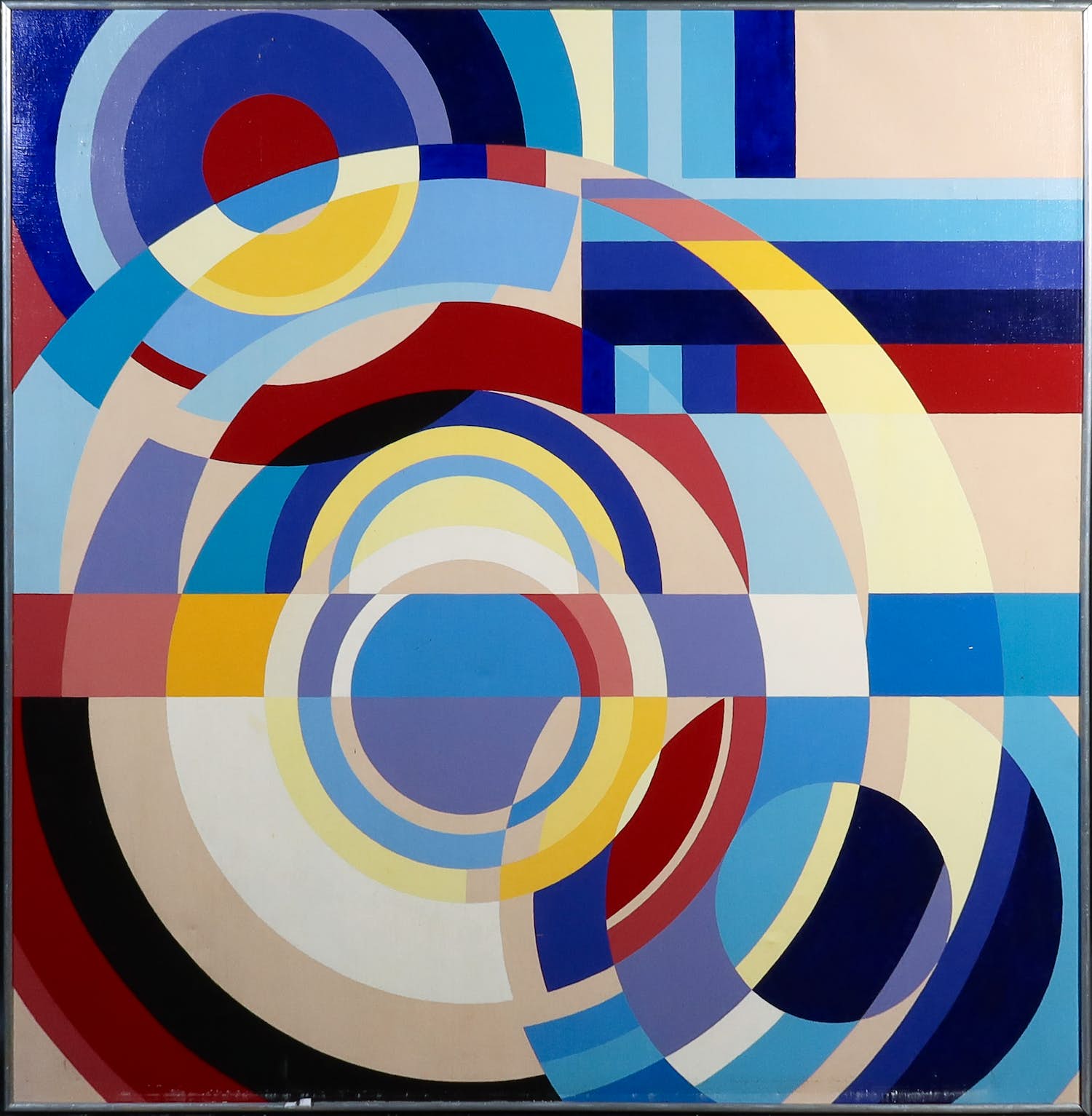 Arjen Toet - Olieverf op doek, Compositie met cirkels - Ingelijst verkocht voor € 1!