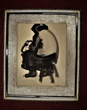 Felix van de Beek - vroeg (figuratief) Jaren 60 Gouache/Inkt "de marktvrouw" in fraaie lijst! kopen? Bied vanaf 89!