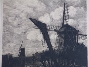 Adrianus Johannes Grootens - Molens aan het water - Ets kopen? Bied vanaf 35!