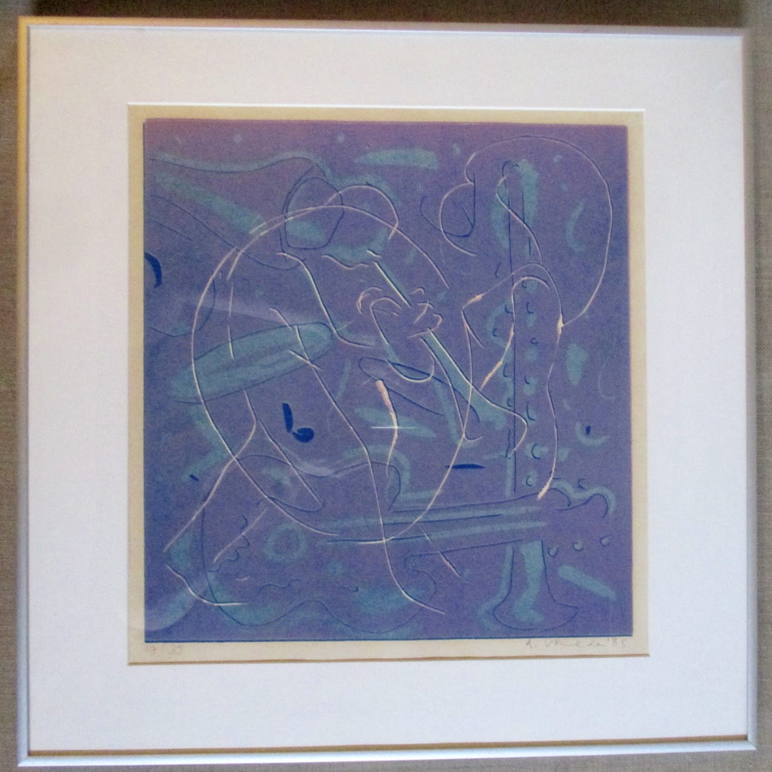 Anton Vrede - Ingelijste lino "Paars ei" kopen? Bied vanaf 1!