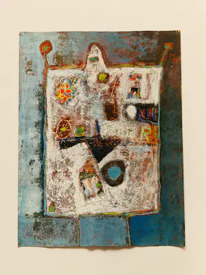 Hannes Postma - grote 1962 gemengde techniek (pastel, klei, acrylverf ea) "Self absorbed" kopen? Bied vanaf 84!