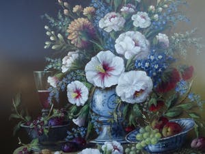 Thomas Heesakkers - Mooi groot pronkstilleven bloemen en fruit. kaufen? Bieten Sie von 695!