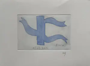 Klaas Gubbels - Unieke handgekleurde lijnets | 'Alles Kan - Blauw' (INGELIJST) kopen? Bied vanaf 600!
