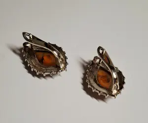 Vintage teardrop oorbellen met gouden amber en marcasiet kopen? Bied vanaf 75!