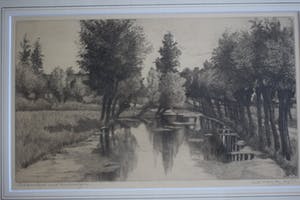 Nico van der Jagt - Ets - Poldersloot met knotwilgen -1948 kopen? Bied vanaf 60!