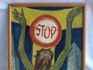 Klaas Pijlman - Olieverf op paneel , Jezus: “STOP” – gesigneerd – ca 1970 kopen? Bied vanaf 50!