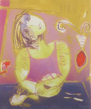 Katrien Caymax - Zeefdruk, At the tabel - Ingelijst kopen? Bied vanaf 100!