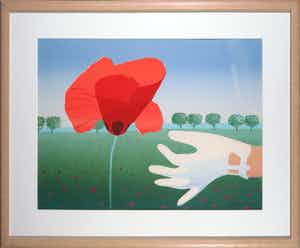 Jurjen Fontein - Zeefdruk, Z.T. Klaproos - Ingelijst verkocht voor € 40!