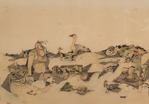 Jan Bruens - Landschap - 1973 - inkt en aquarel op papier - BKR Aerdenburg kopen? Bied vanaf 20!