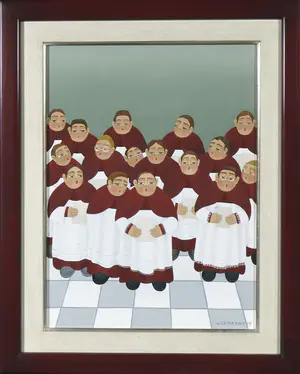 Wim van Rompuy - Olieverf op paneel, Het knapenkoor - Ingelijst kaufen? Bieten Sie von 100!