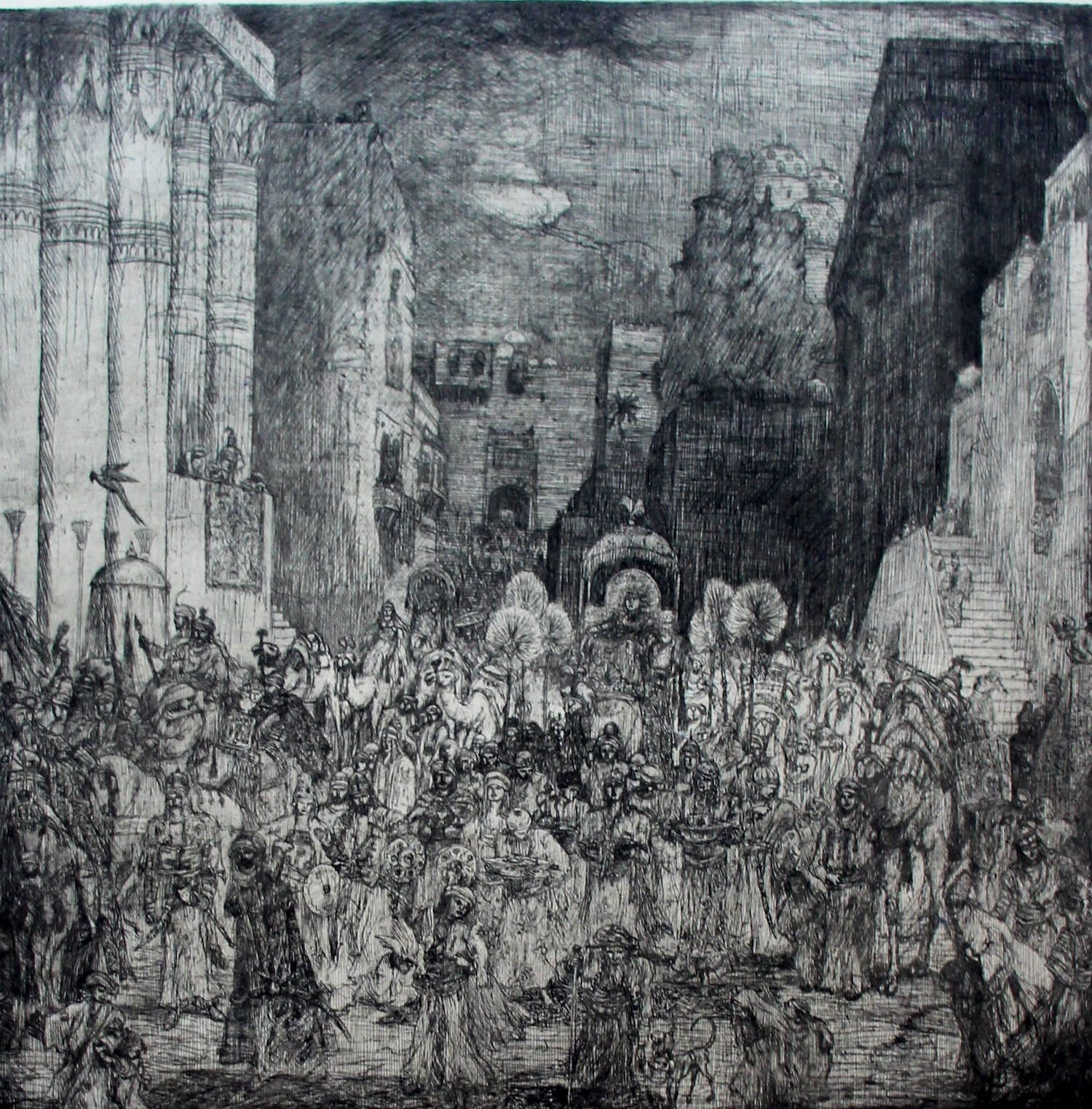 Marius Bauer - Ets: De koningin van Sheba te Jeruzalem - 1893 verkocht voor € 395!