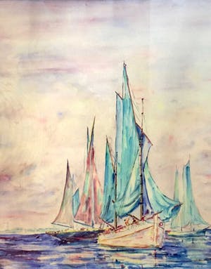 Niet of onleesbaar gesigneerd - Zeilboten voor Kust - Aquarel, Ingelijst kopen? Bied vanaf 1!