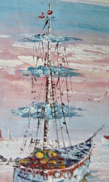 Niet of onleesbaar gesigneerd - Zeezicht met Zeilschip - Pastel olieverf - Gesigneerd met James kopen? Bied vanaf 1!