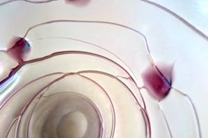 Glashutte Poschinger - Design Schaal - Groot - Handgemaakt - Waaiervormig - Iriserend glas+Purple spots kopen? Bied vanaf 1!