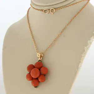 14k rosé gouden collier met hanger bezet met koraal - 45 cm kopen? Bied vanaf 270!