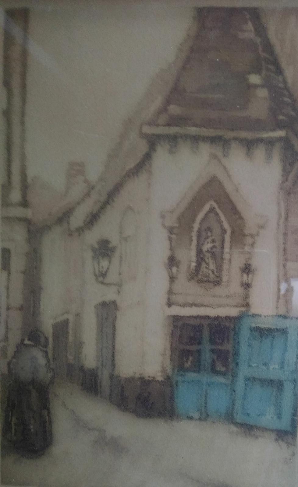 Niet of onleesbaar gesigneerd - stadsgezicht van een oude vrouw bij een kerkje- onleesbare signatuur kopen? Bied vanaf 1!