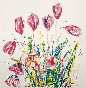 Lukie de Bree - Kleurenzeefdruk | 'Bos tulpen' | 1984 verkocht voor € 50!