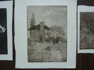 Margriet Snel - 8 etsen vrouw bij oever, figuren in landschappen kopen? Bied vanaf 50!