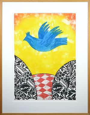 Eliza Kopec - Ets, Landschap met vogel - Ingelijst verkocht voor € 30!