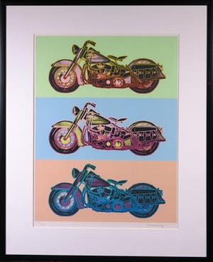 Friedbert Renbaum - Zeefdruk, Harley Davidson x 3 - Ingelijst (Groot) kopen? Bied vanaf 50!