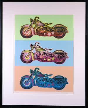 Friedbert Renbaum - Zeefdruk, Harley Davidson x 3 - Ingelijst (Groot) verkocht voor € 50!