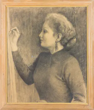 Jan Visser - Houtskool op papier, Portret van een kunstenaar - Ingelijst kaufen? Bieten Sie von 40!