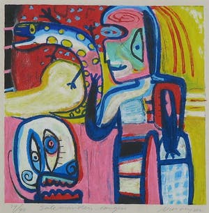 Henk Vierveijzer - Zeefdruk, Salamanders vangen - Ingelijst kopen? Bied vanaf 50!