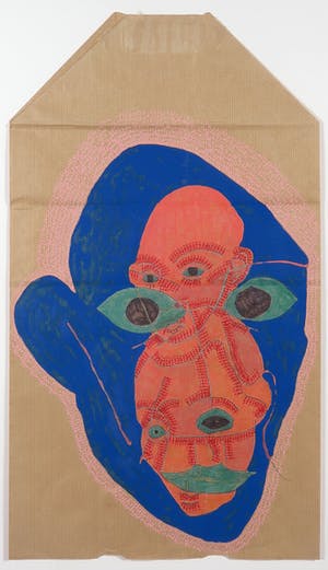 Dirk Celis - Gemengde techniek op kraftpapier, Zonder titel - Ingelijst kopen? Bied vanaf 1!