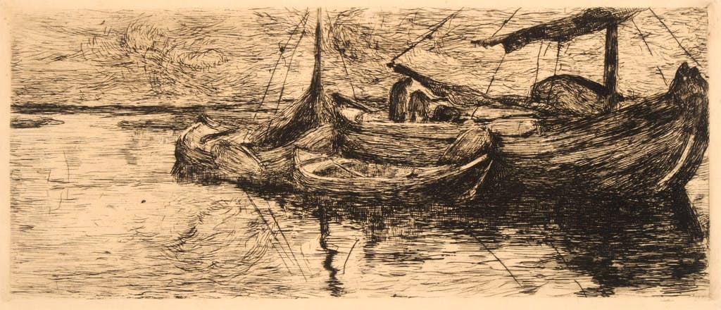 Floris Verster - Ets, Aangemeerde boten kopen? Bied vanaf 80!