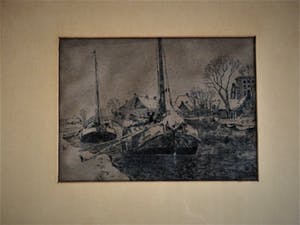 Niet of onleesbaar gesigneerd - Fraaie droge-naald ETS "afgemeerde boten aan kade" niet gesigneerd kopen? Bied vanaf 10!