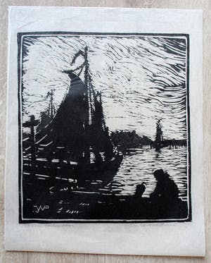 Joseph van de Wall Perne - Houtsnede: Haven van Volendam kopen? Bied vanaf 35!