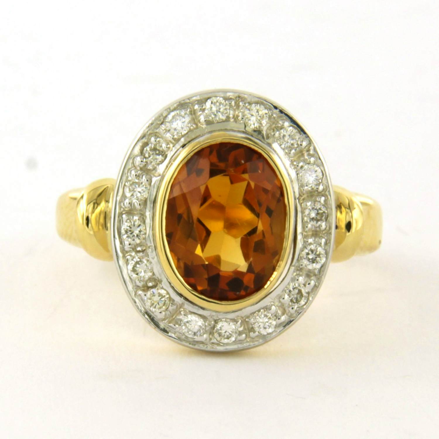 18k bicolour gouden ring met citrien en briljant geslepen diamant totaal 0.15ct kopen? Bied vanaf 710!