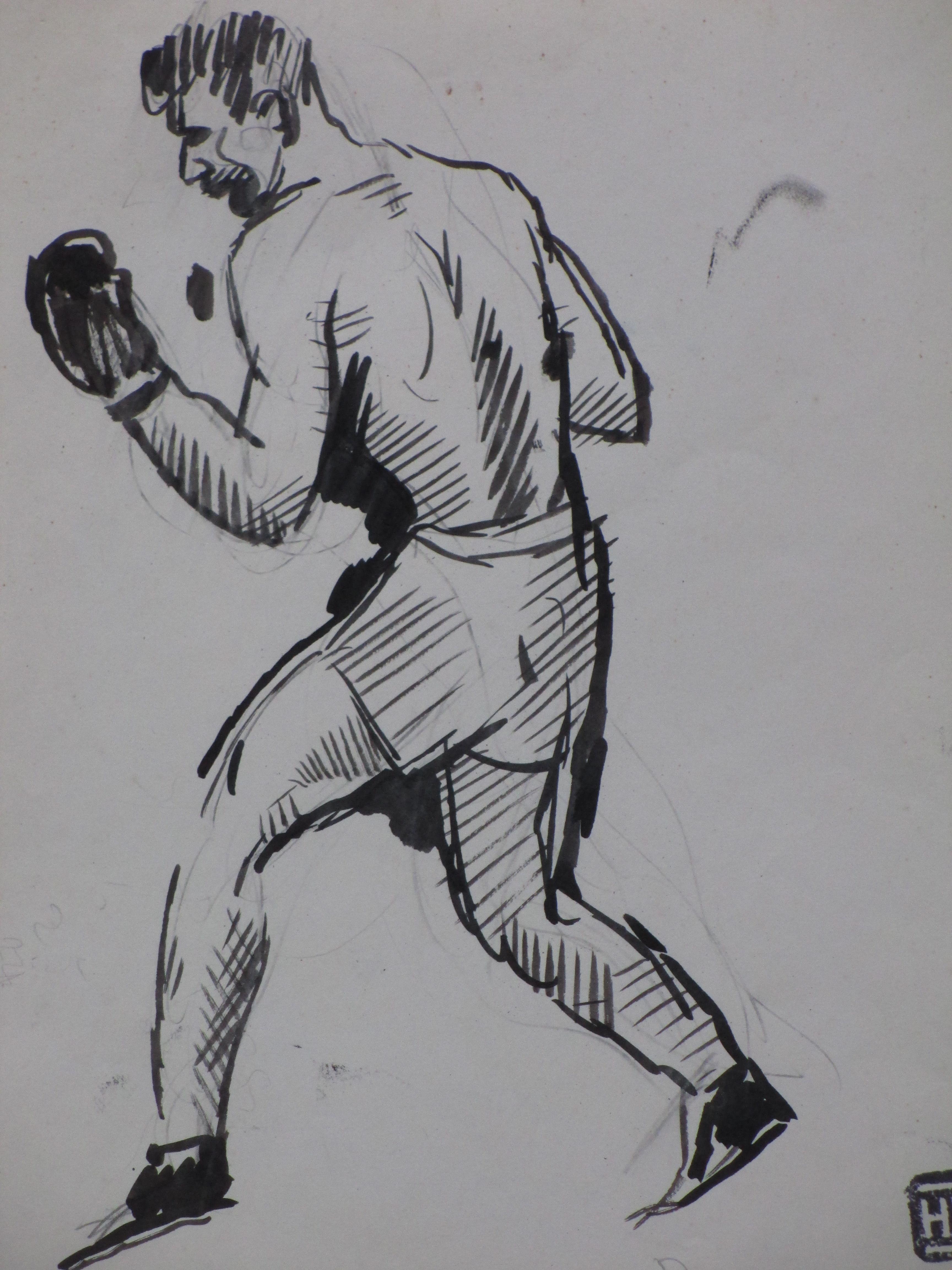 Herman Bieling - Bokser in karakteristieke pose - Tekening kopen? Bied vanaf 1!