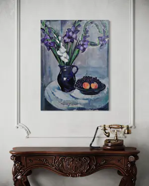 Louis Saalborn - 'Stilleven van irissen en fruit' kopen? Bied vanaf 350!