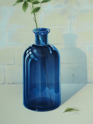 Niet of onleesbaar gesigneerd - Airbrush / tekening , “Roos in Fles” – gesigneerd & ingelijst - 1994 kopen? Bied vanaf 1!