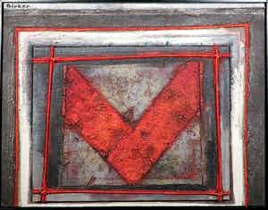 Joop Birker - Acryl en collage op paneel, Red Chevron - Ingelijst (Groot) verkocht voor € 100!