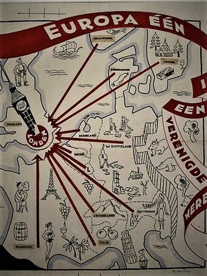Peter van Reen - Origineel ontwerp voor Affiche "Europa 1 in een verenigde Wereld" gesigneerd kopen? Bied vanaf 40!