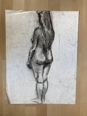 Ton Etman - zittend naakt in zwartkrijt kopen? Bied vanaf 1!