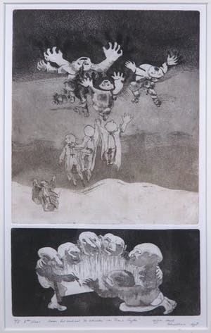 Riet Schultheiss - Twee etsen op een vel papier, "Naar het verhaal Sözleri van Franz Kafka" kopen? Bied vanaf 1!