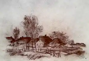 Jelle Hoogstra - Anloo, Drente, pastelkrijt op papier verkauft für € 35!
