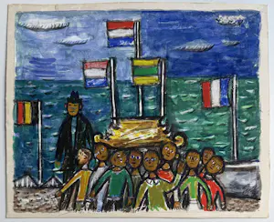 Charles Eyck - gemengde techniek op karton | 'Scheveningen op de boulevard' | 1951 kopen? Bied vanaf 900!