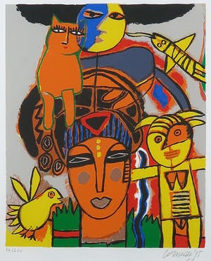 Corneille - Zeefdruk, Huit chats III - Ingelijst kopen? Bied vanaf 150!