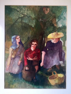 Jan Dirk Pijper - Fruitplukkers - Aquarel, Ingelijst kopen? Bied vanaf 35!