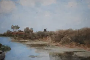 Jan Hendrik Weissenbruch - [toegeschreven] - Hollands landschap - grote aquarel kopen? Bied vanaf 150!