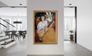 Rene Mels - Frau mit Gitarre – Großes und wunderschönes ausdrucksstarkes Gemälde kopen? Bied vanaf 800!