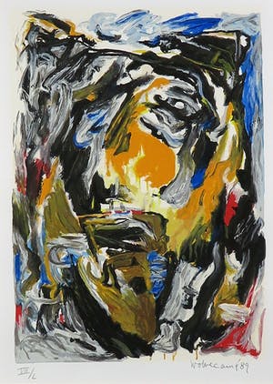 Theo Wolvecamp - Zeefdruk, Personage I - Ingelijst kopen? Bied vanaf 200!