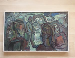 Elly Kuipers - olieverf op doek - vrolijk straatbeeld uit de jaren '70/'80 kopen? Bied vanaf 1!