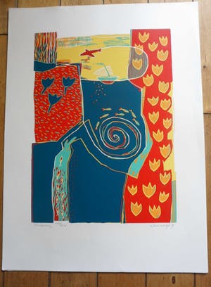 Diana van Hal - gesigneerde linosnede , Titel, "Onderweg". kopen? Bied vanaf 35!