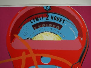 Niet of onleesbaar gesigneerd - GROTE ingelijste zeefdruk , Parkeermeter – gesigneerd – nr. 27 van 50 ex. kopen? Bied vanaf 1!