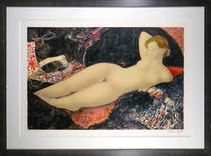 Alain Bonnefoit - Litho, Liggend figuur - Ingelijst (Groot) verkocht voor € 50!